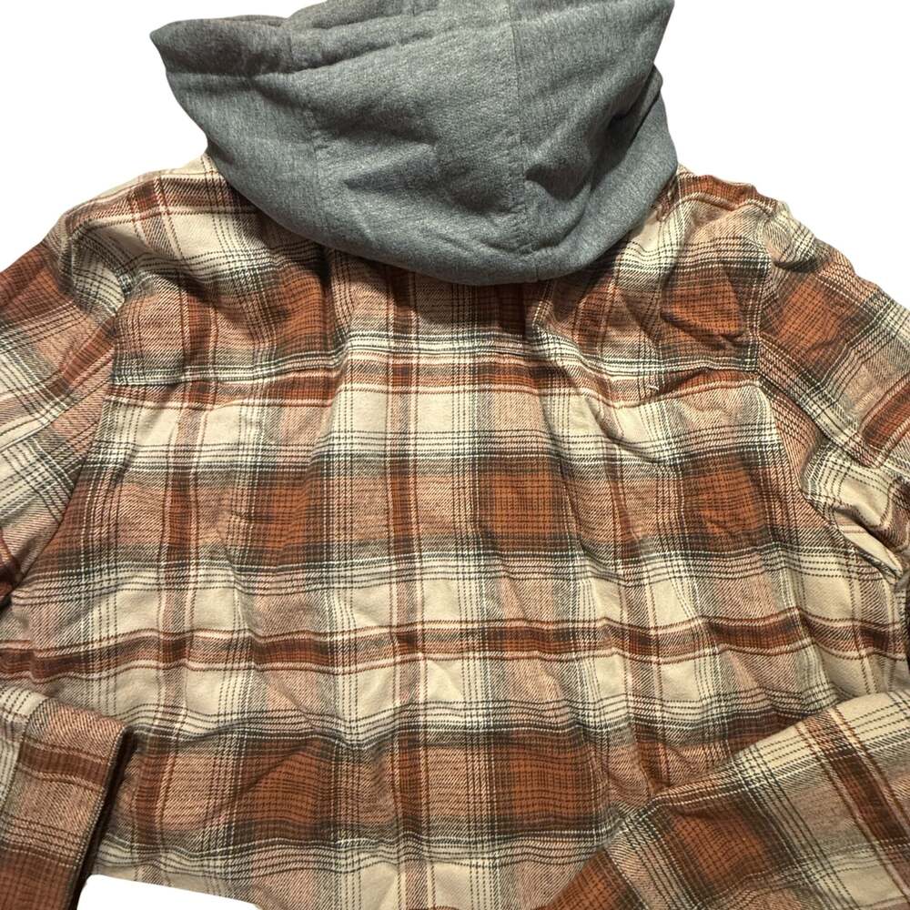 Levi's Men's Brown Ombre Plaid Sherpa-Lined Flannel Lrg Jacket with Jersey Hood - Picture 9 of 11